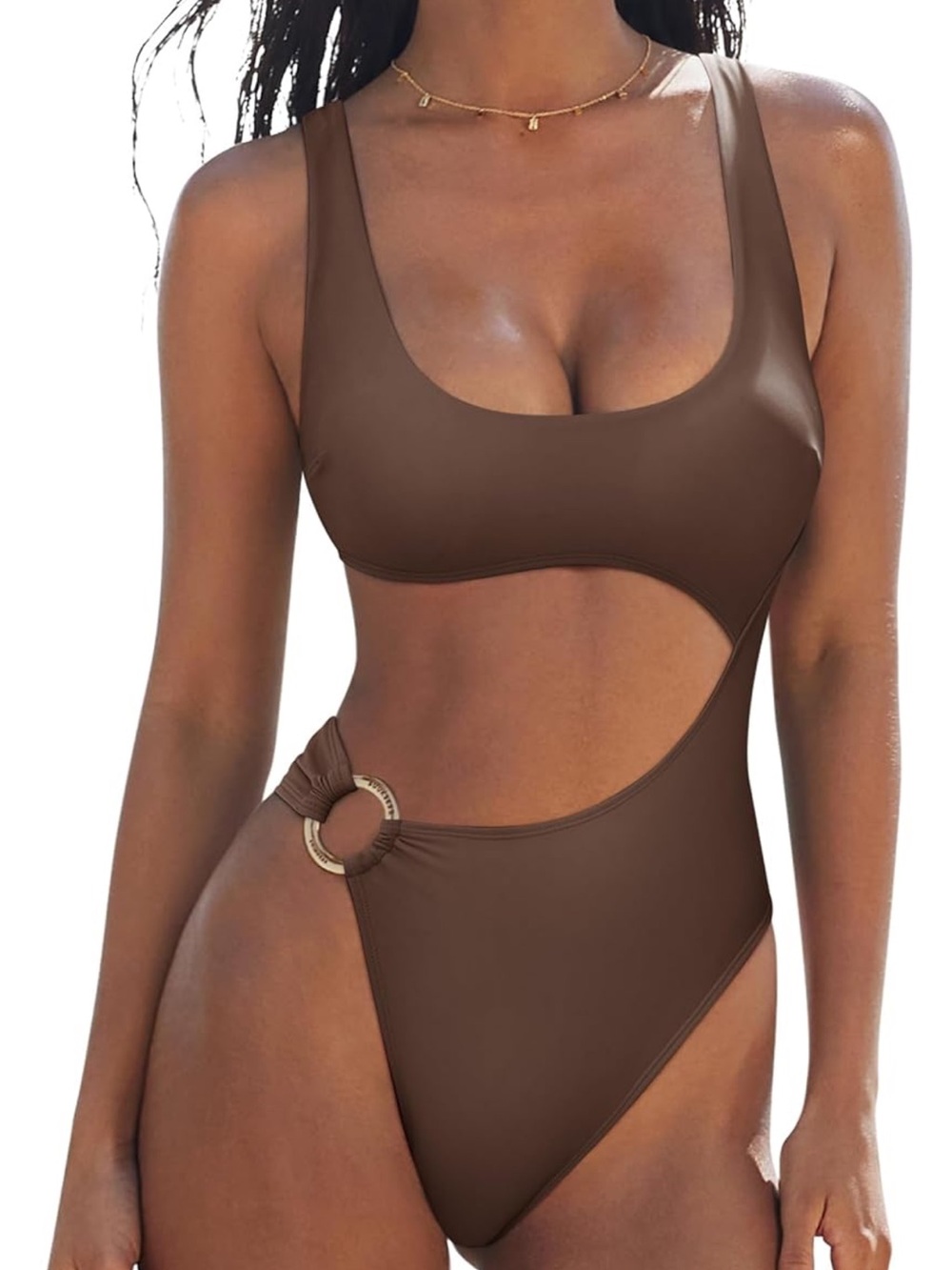One Piece Tummy Control Swimsuit Cutout Swimwear Cheeky O-Ring Bathing Suit M
